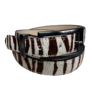 Elite Zebra Print Calf Hair Belt Brown White Womens Medium 90s Vintage